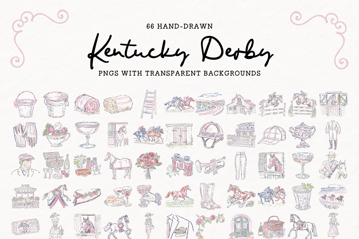Derby Horse Race Clipart Doodle Set, an Object Illustration by The October Creative (Photo 2 of 12)