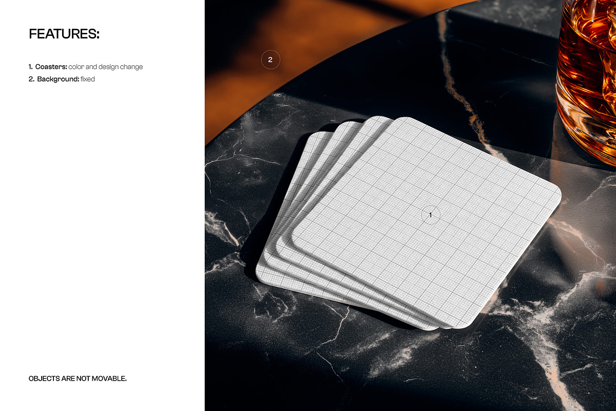 Square Coasters on Table Mockup, a Cups & Container Mockup by creatsy5 (Photo 3 of 5)