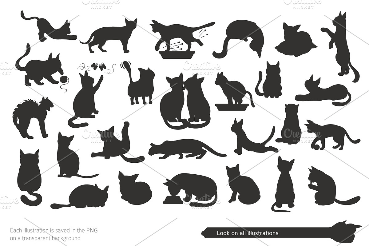 Cartoon cats clipart set, an Animal Illustration by pet design shop (Photo 7 of 12)