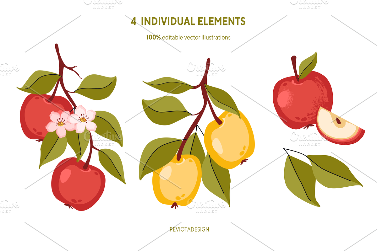 Sweet apples vector collection, a Food Illustration by Peviotadesign (Photo 4 of 11)