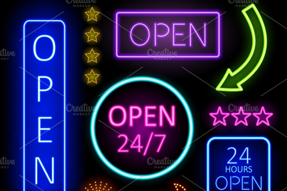 Glowing Neon Lights For Open Signs