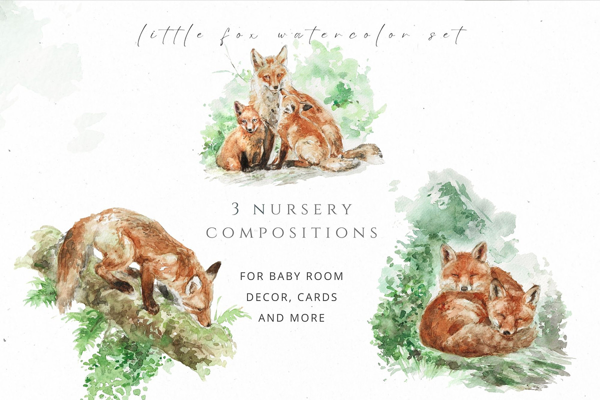 Little Fox Watercolor Nursery Set, an Animal Illustration by Kolorata Art (Photo 3 of 6)