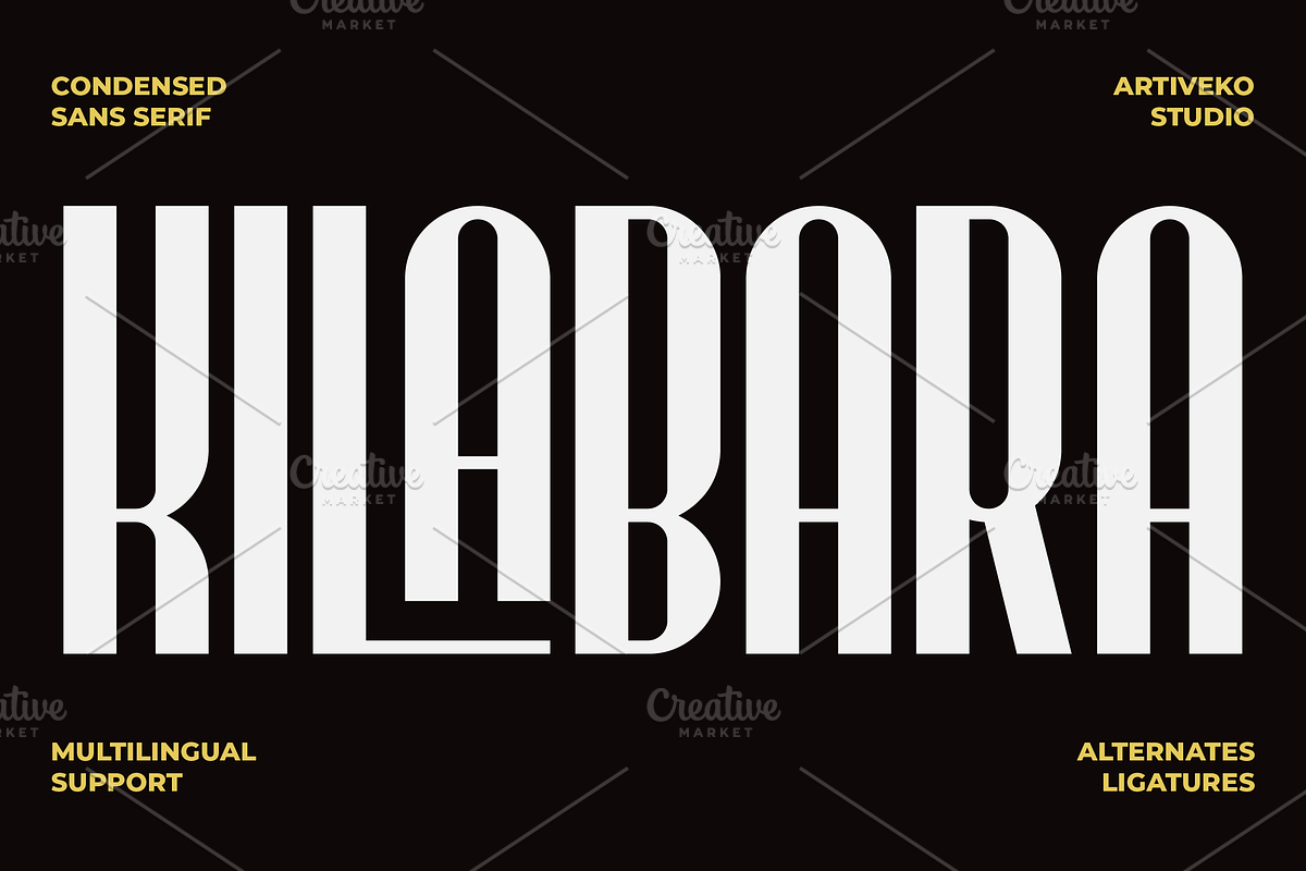 Kilabara Condensed Sans Serif, a Sans Serif Font by Artiveko (Photo 1 of 10)