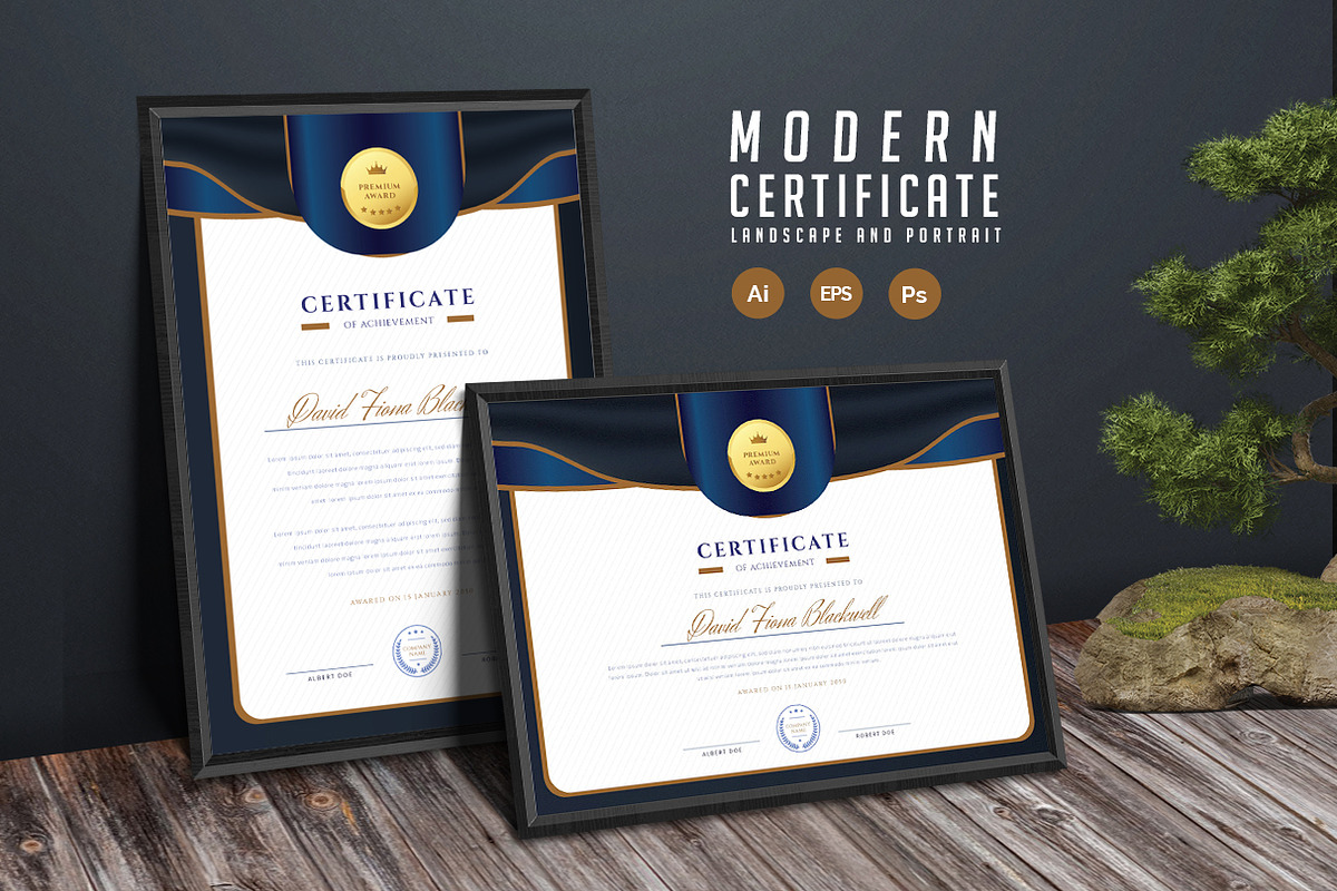 583. Modern Certificate Template, a Stationery Template by CreativeRezwan (Photo 1 of 3)