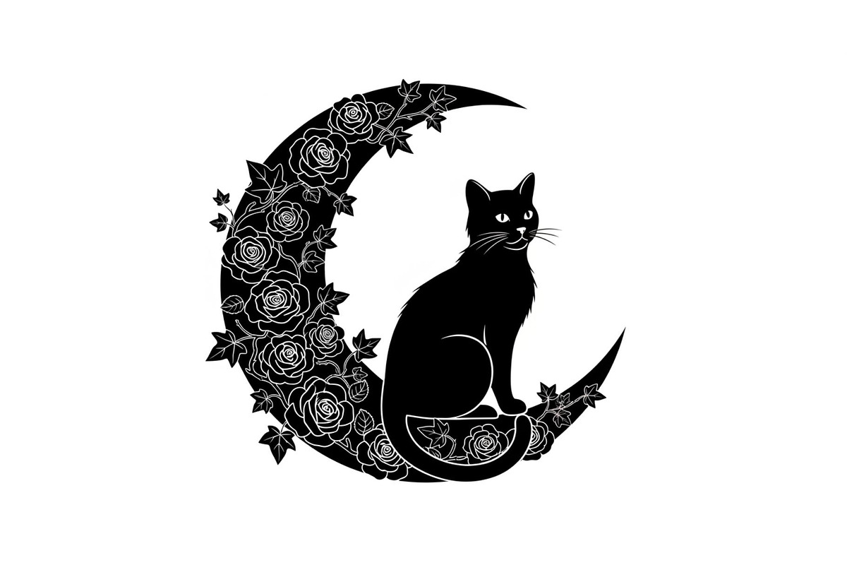 Cat on Crescent Moon Bundle, an Illustration by jahid234 (Photo 10 of 31)