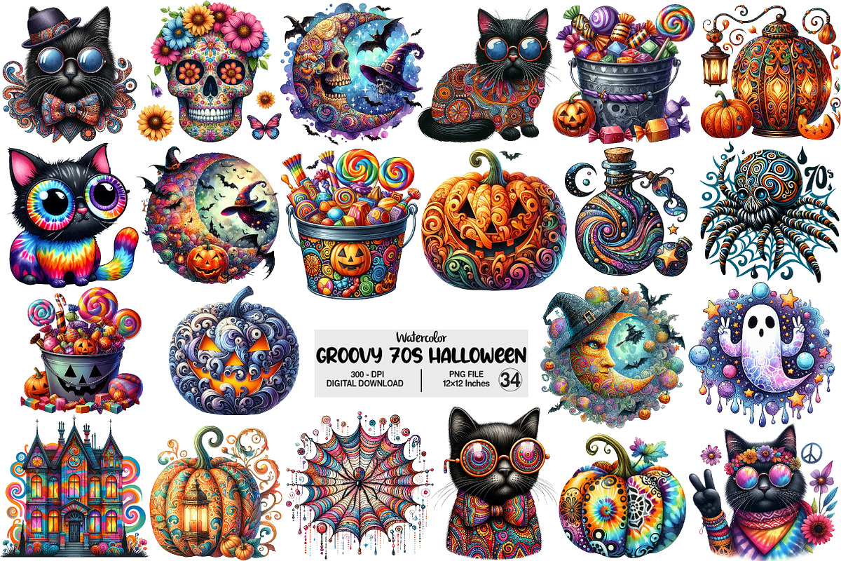 Groovy 70s Halloween Clipart, an Illustration by Pixels.Craft (Photo 1 of 7)