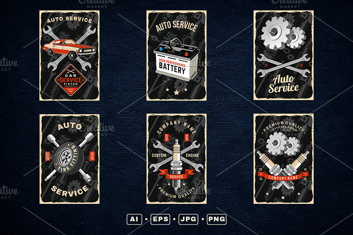 12 Vintage Garage Posters, an Object Illustration by sivVector (Photo 2 of 3)