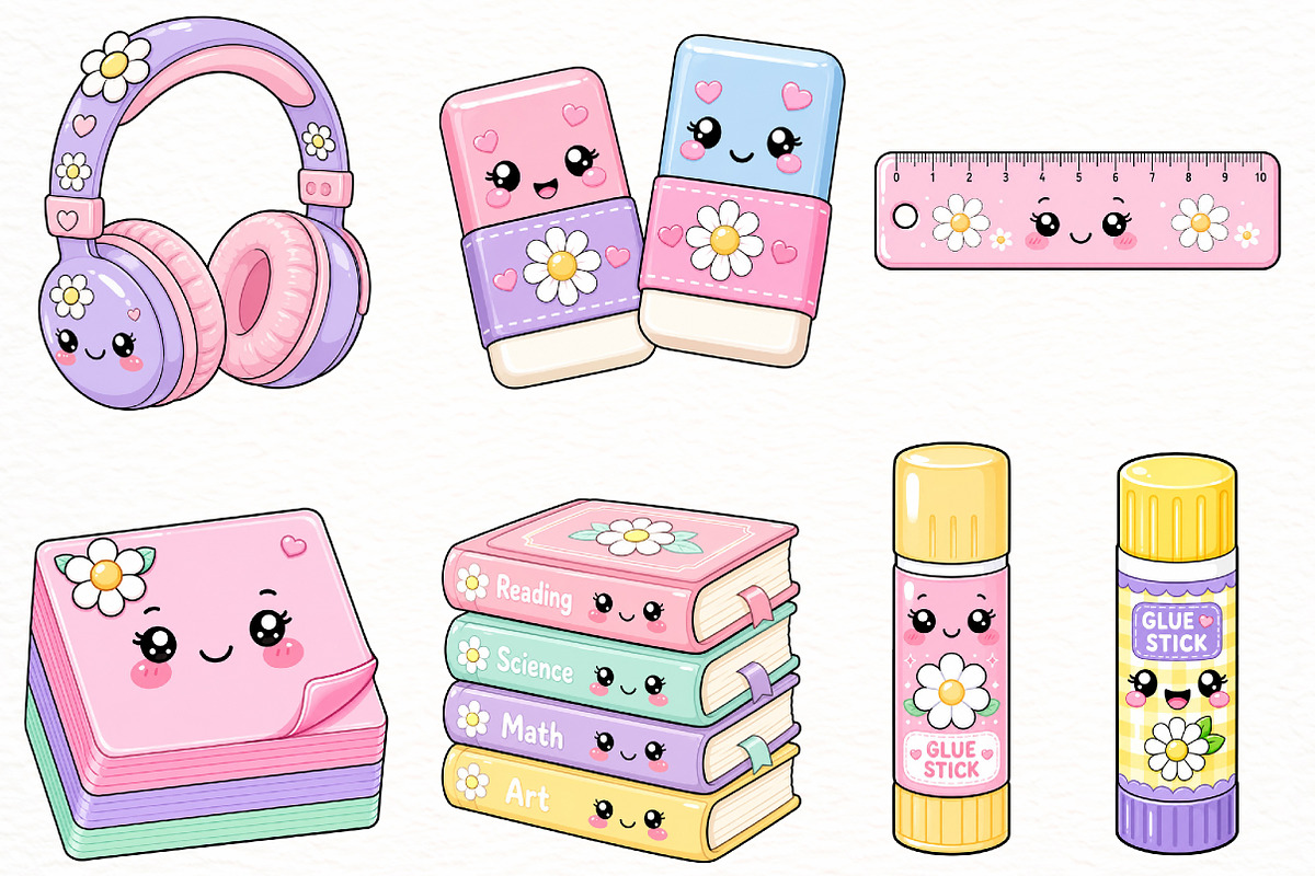 Kawaii Back to School Clipart Bundle, a Seasonal Illustration by Designworld (Photo 2 of 5)