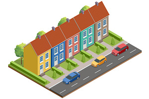 Isometric street view with colorful, an Object Illustration by Golden Sikorka