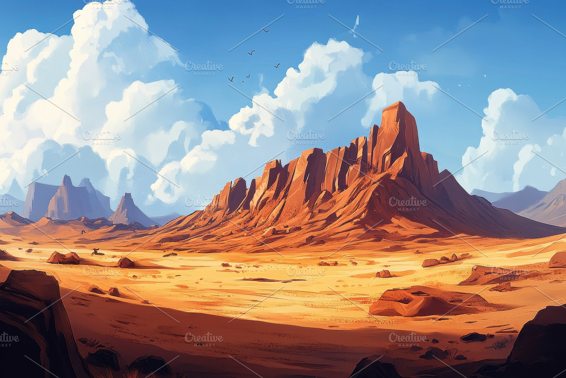 Expansive desert landscape with rock, a Photo by Iftikhar Alam