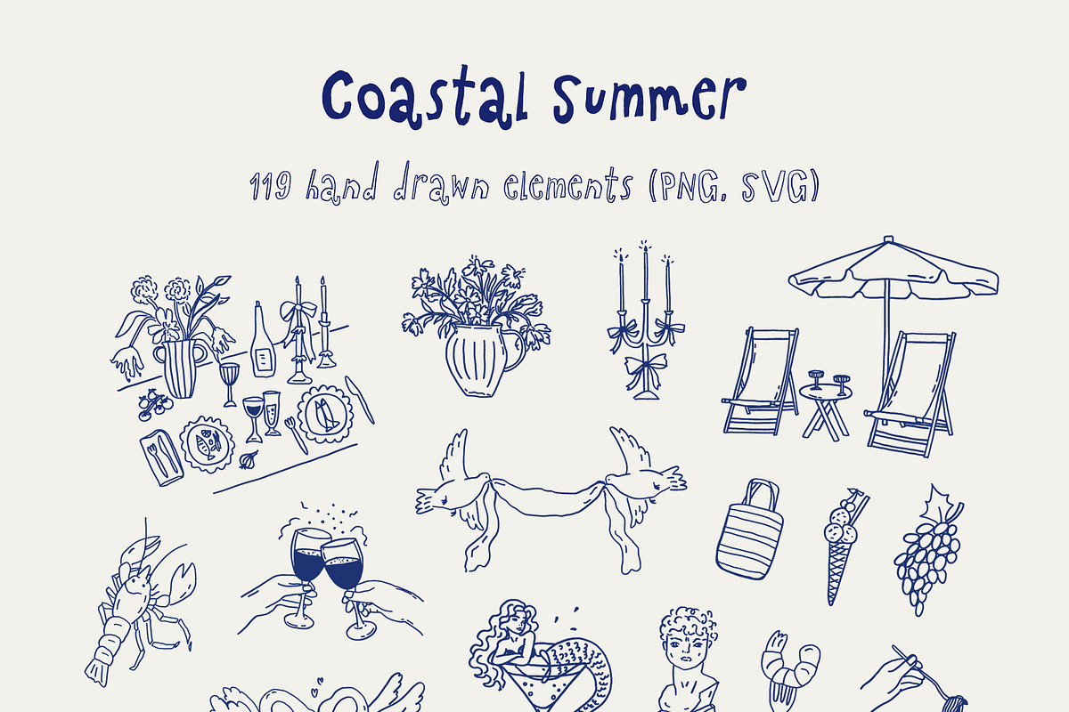 COASTAL Summer - whimsical set, a Seasonal Illustration by Madiwaso (Photo 5 of 13)