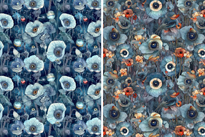 Watercolor Seamless Patterns Poppies