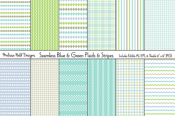 Seamless Blue Green Stripes & Plaids preview 7