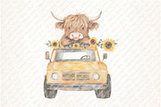 Sunflower Highland Cow Truck Clipart, an Illustration by Watercolor design (Thumbnail 8 of 12)