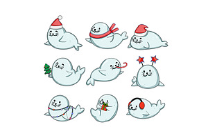 Cute seals celebrating winter, an Object Illustration by pikepicture