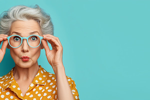 Stylish surprised senior woman with, a Person Photo by MistyDay