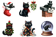 Christmas Black Funny Cat Clipart, an Illustration by DreamArtGraphic (Thumbnail 2 of 4)