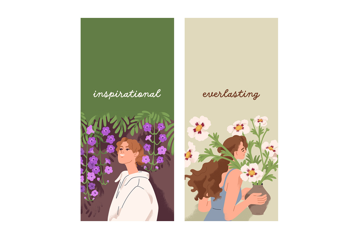 Women with flowers cards set, a Person Illustration by Good Studio (Photo 5 of 7)