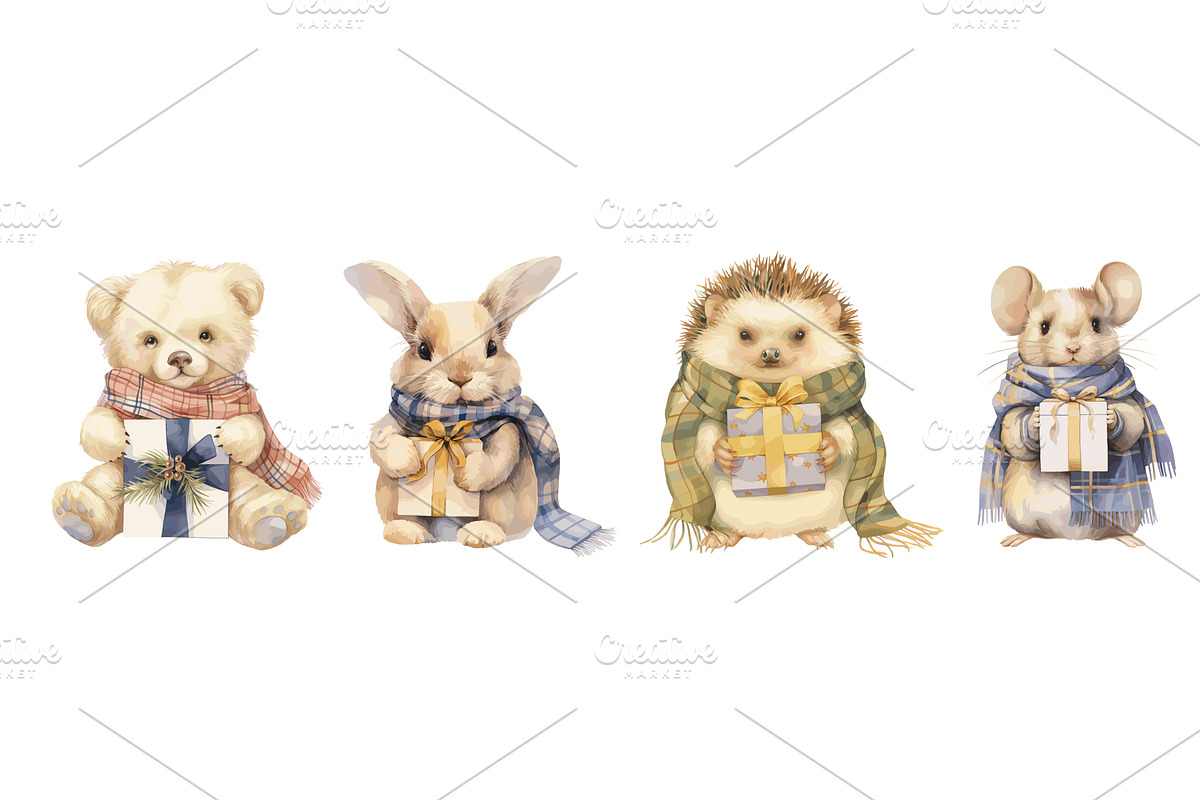 Animals gift watercolor. Bear hare, an Animal Illustration by Stock-Smart-Start