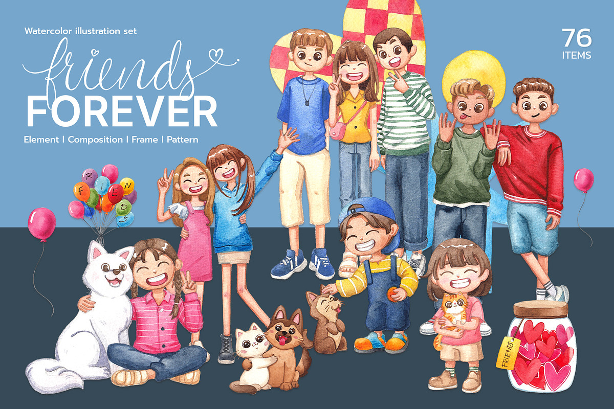 Forever Friends – Watercolor Kids, a Person Illustration by CreativeValuation (Photo 1 of 12)