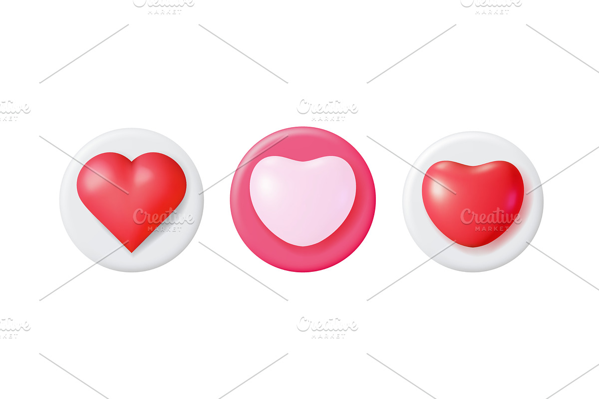 Red and pink 3d heart icon set for, an Object Illustration by Abscent