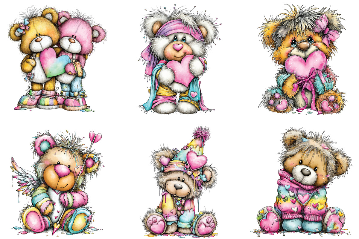 Whimsical Teddy Bear Valentine Clipa, an Illustration by CraftArtStudio (Photo 3 of 6)