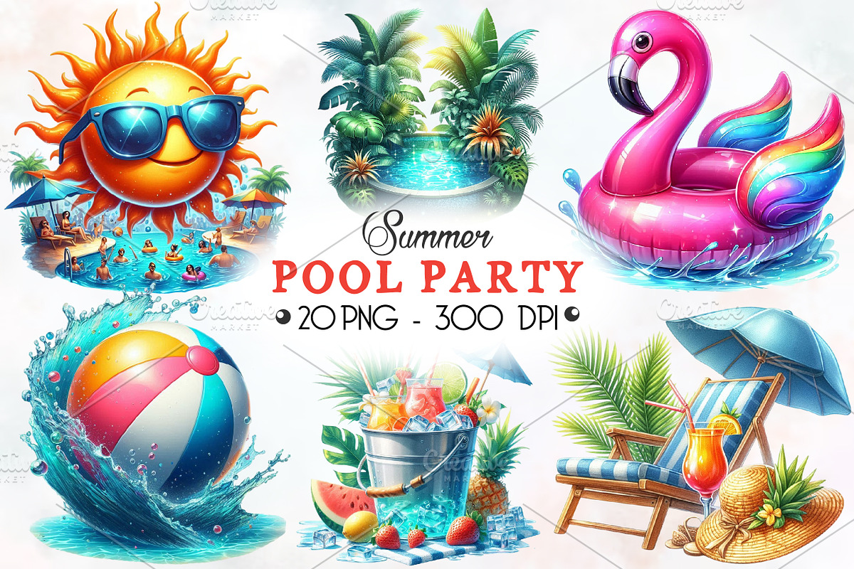 Summer Pool Party Clipart, an Illustration by RobertsArt (Photo 1 of 7)