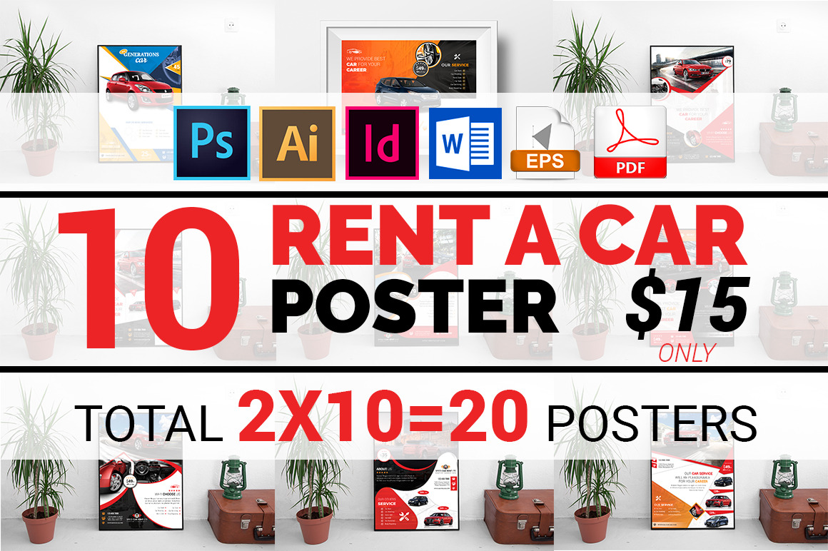 10 Rent A Car Posters Bundle, a Flyer Template by Imagine Design Studio