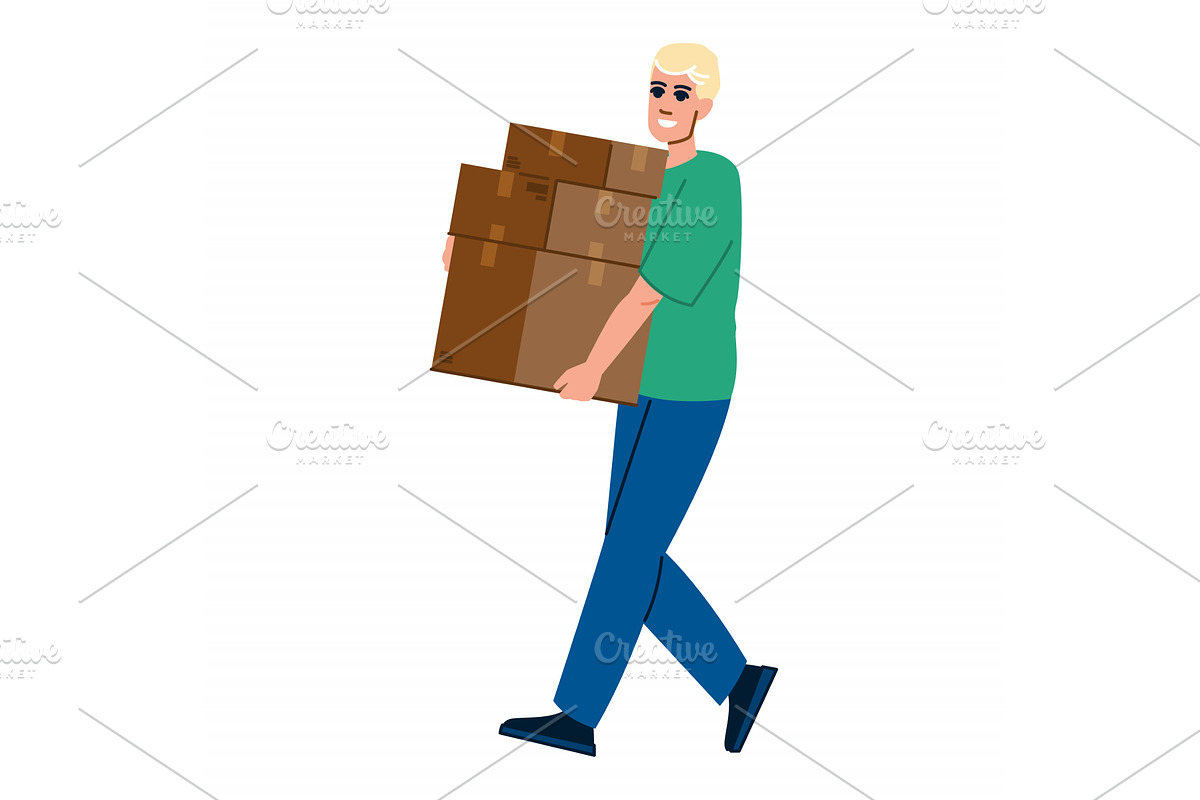 Delivery man carrying stack of, a Transportation Illustration by pikepicture