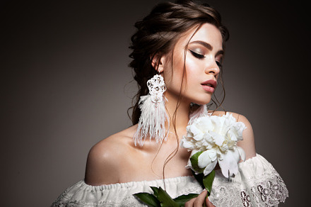 Glamour portrait of beautiful woman stock photo containing flower and, a Beauty & Fashion Photo by korabkova
