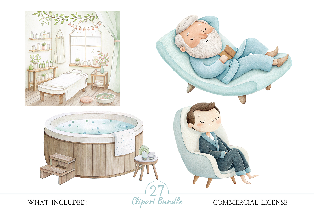Cute Spa Relaxation Clipart Set, an Illustration by MockupWizard (Photo 3 of 5)