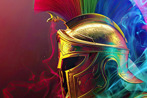 spartan helmet gold,3d render , real, a Photo by LOGOCREATIVE