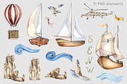 Nautical watercolor clipart, an Illustration by Kate Lanbina (Thumbnail 2 of 12)
