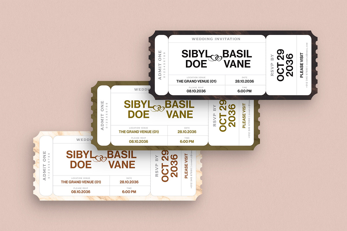 Luxe Wedding Ticket Invitation Templ, an Invitation Template by BrandPacks (Photo 2 of 4)