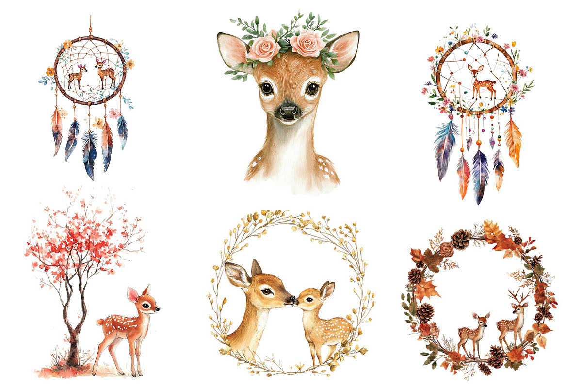Watercolor Fawn & Doe Clipart, an Illustration by CreationArt (Photo 4 of 5)