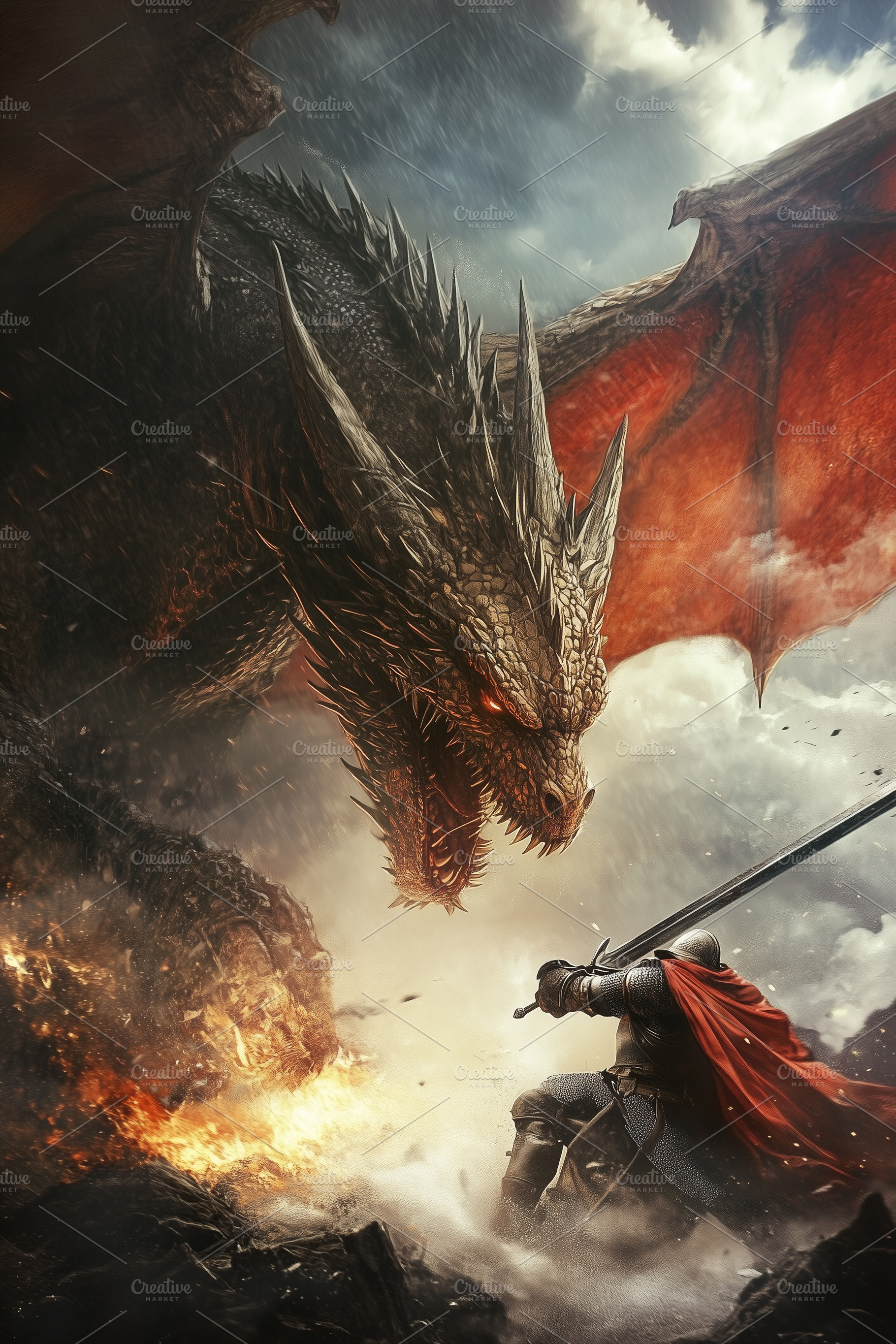 Fantasy battle between knight and, a Background Photo by MistyDay