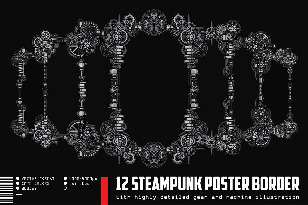 12 Premium Steampunk Poster Borders, a Background Graphic by the-sastra (Photo 1 of 7)
