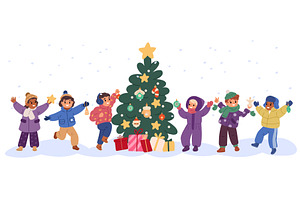 Little girls and boys decorate, an Illustration by Vectorbuum