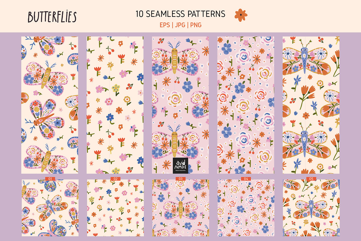Floral Butterfly Clipart & Patterns, an Animal Illustration by avdnadi (Photo 6 of 9)