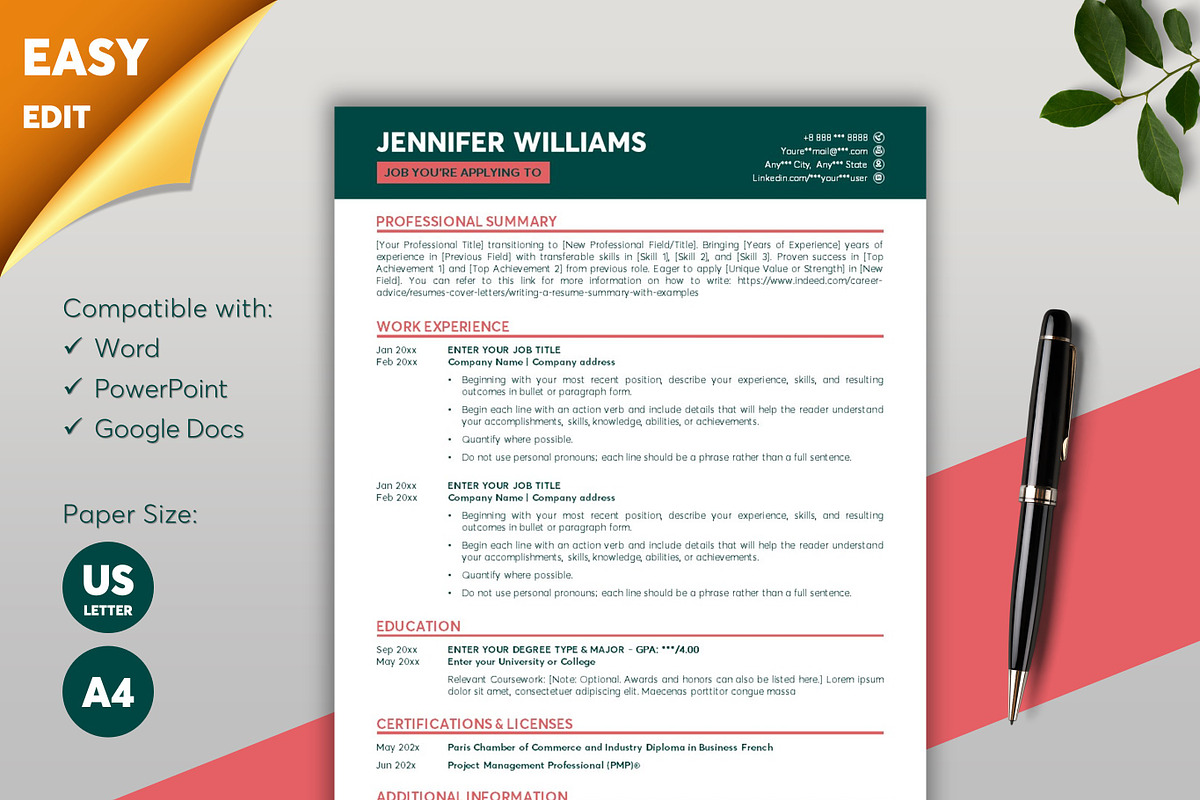ATS Resume CV Word & Google Docs 45, a Resume Template by MrCam Template Resume|CV (Photo 1 of 8)