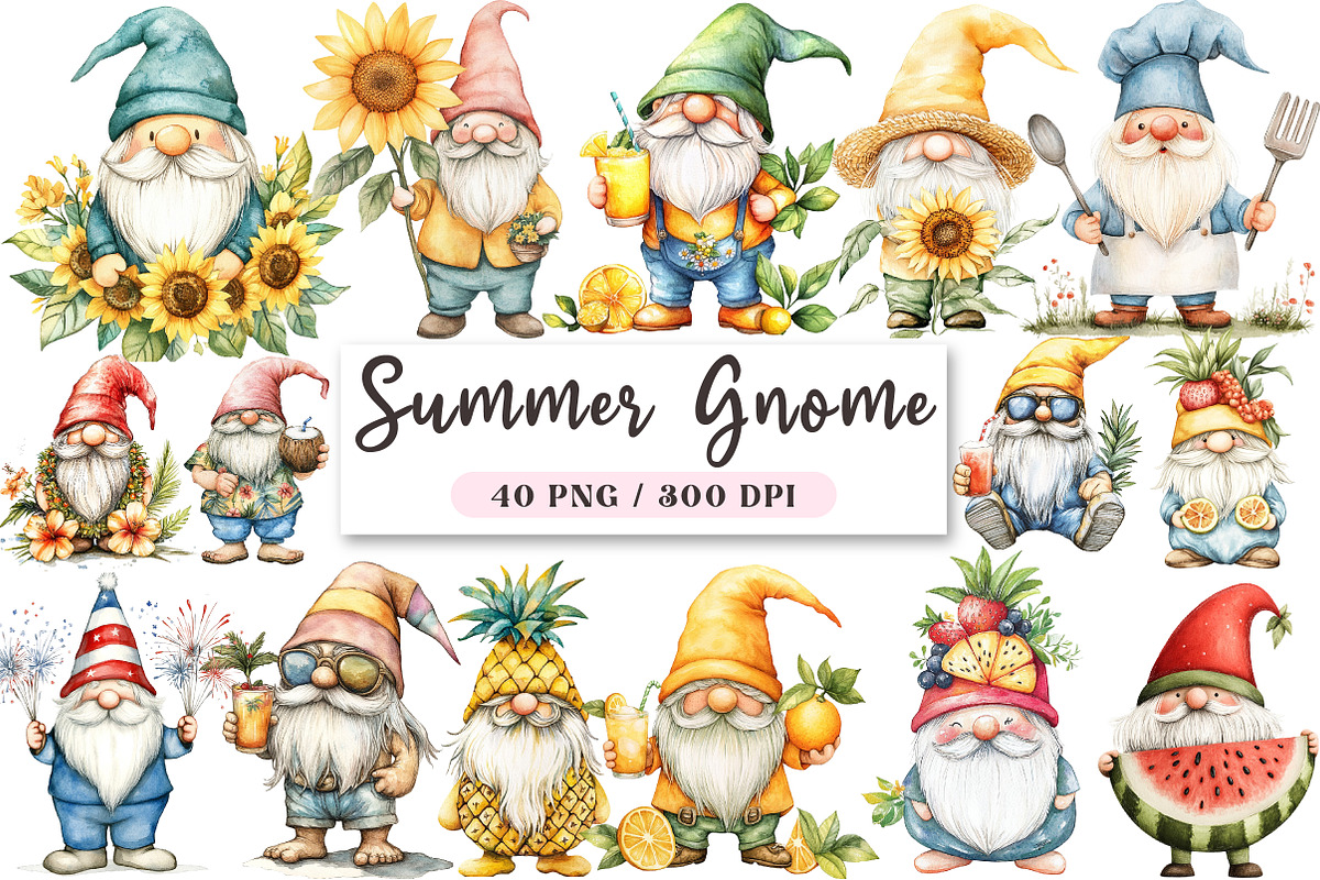 Summer Gnome bundle Clipart, a Seasonal Illustration by DreamArtGraphic (Photo 1 of 4)