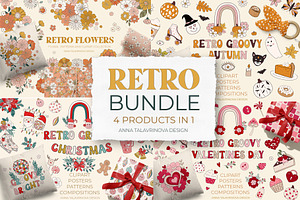 Retro clipart & pattern BUNDLE, a Graphic by Cozy pattern shop