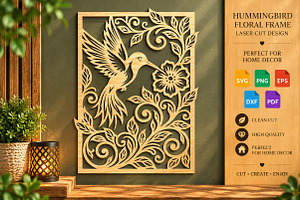 Hummingbird Floral Frame Laser Cut