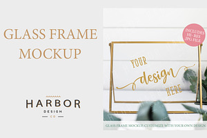 Gold Glass Frame Mockup -Eucalyptus