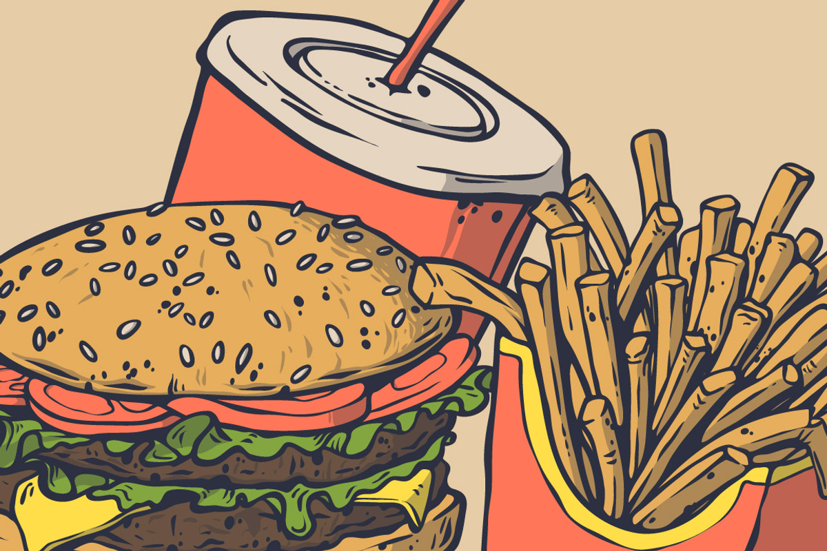 vector fast food set, a Food Illustration by illusign, image size:1200x800