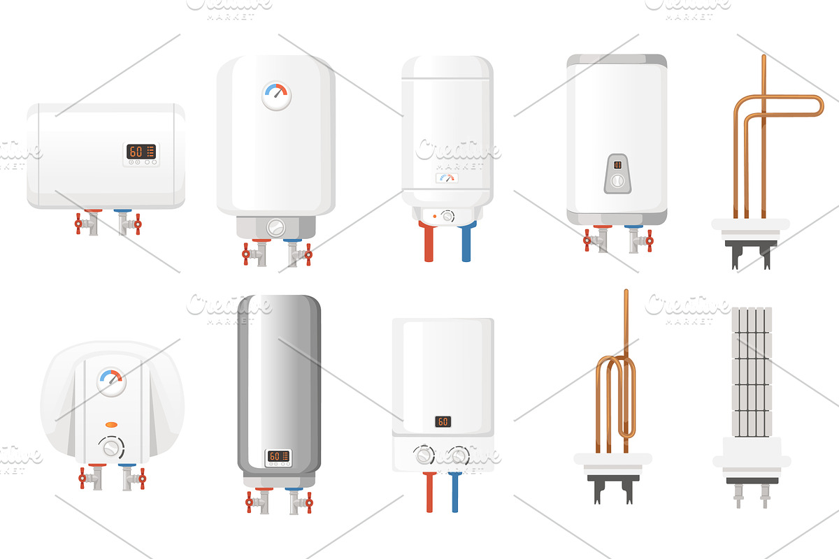 Set of modern boiler water heater, an Illustration by Alfmaler