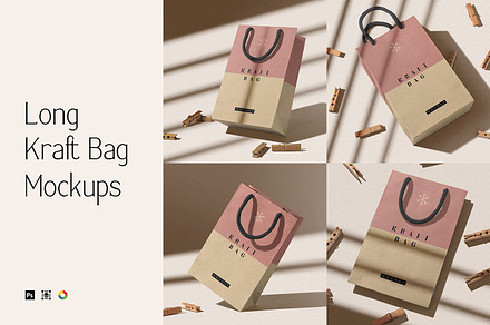 Long Kraft Bag With Thread Mockups