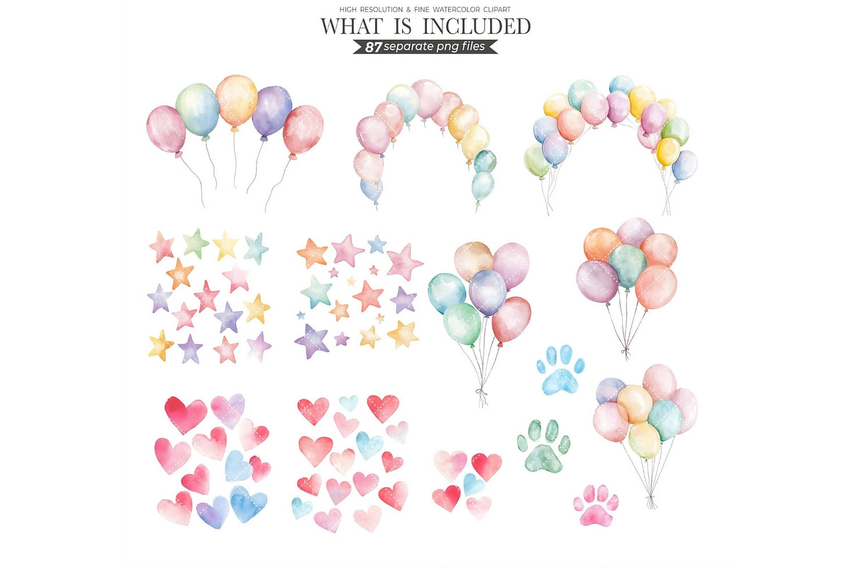 Party Pups Watercolor Clipart, an Illustration by CharmClipart (Photo 5 of 8)