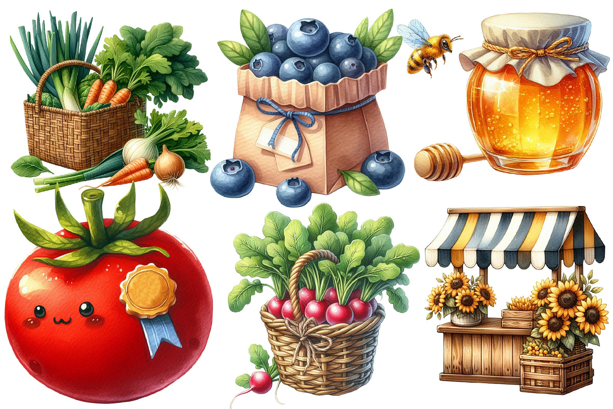 Watercolor Farmers Market Clipart, an Illustration by Designworld (Photo 4 of 6)