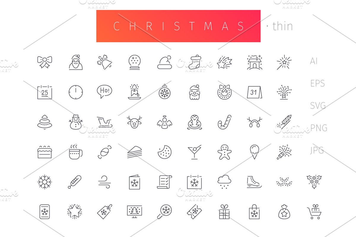 Christmas Outline Icons Set preview 2